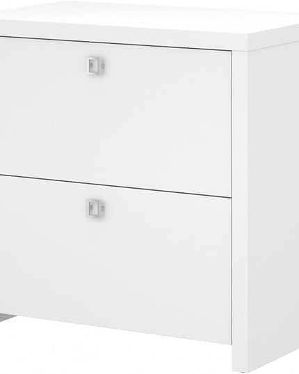 Bush Business Furniture Echo Lateral File Cabinet in Pure White with Satin Silver Handles, Home Office Storage for Letter, Legal, and A4-size Documents - LeafyLoom