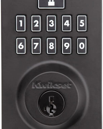 Kwikset 914 Contemporary Keypad SmartCode Electronic Deadbolt Smart Lock featuring SmartKey Security and ZigBee 3.0 Technology in Matte Black Kwikset