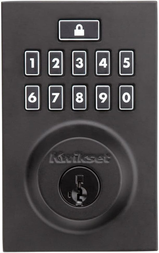 Kwikset 914 Contemporary Keypad SmartCode Electronic Deadbolt Smart Lock featuring SmartKey Security and ZigBee 3.0 Technology in Matte Black Kwikset