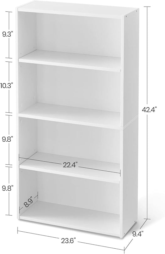 VASAGLE Bookshelf, 23.6 Inches Wide, 4-Tier Open Bookcase with Adjustable Storage Shelves, Floor Standing Unit, Cloud White ULBC164T14 - LeafyLoom
