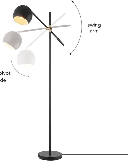 Globe Electric 65911 60" Floor Lamp, Matte Black, Brass Pivot, Matte Black Shade, in-Line On/Off Foot Switch - LeafyLoom
