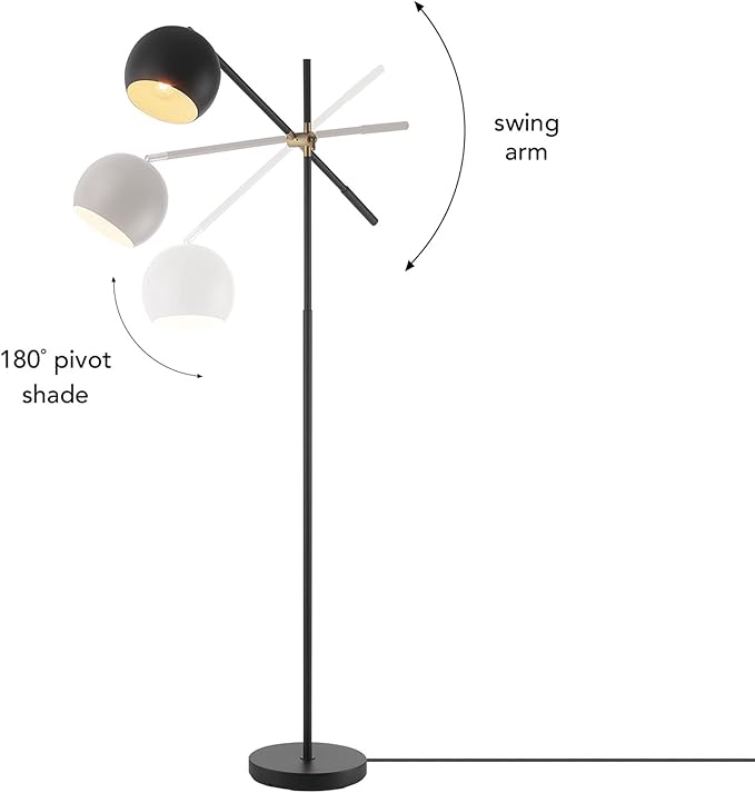 Globe Electric 65911 60" Floor Lamp, Matte Black, Brass Pivot, Matte Black Shade, in-Line On/Off Foot Switch - LeafyLoom