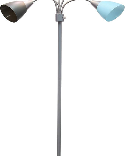 Simple Designs LF2006-SBG 67" Contemporary Multi Head Medusa 5 Light Adjustable Gooseneck Silver Floor Lamp with Blue, White, Gray Shades for Kids Bedroom Playroom Living Room Office - LeafyLoom