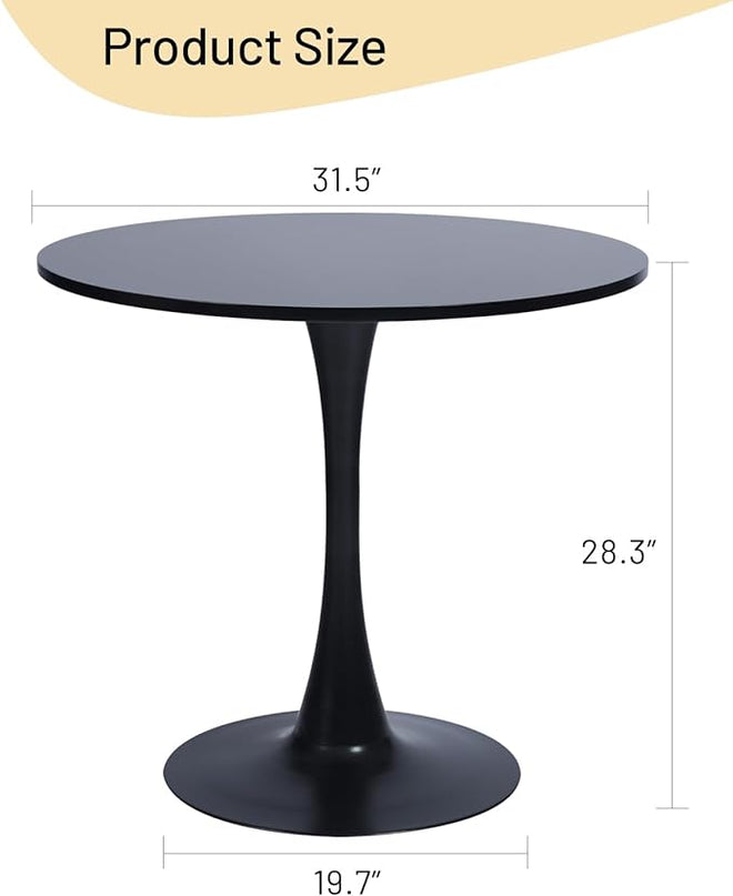 FurnitureR 31.5" Mid-Century Round Dining Table for 2-4 People with Pedestal Base for Home Office Living Room Kitchen Leisure, 31.5 inches, Black - LeafyLoom