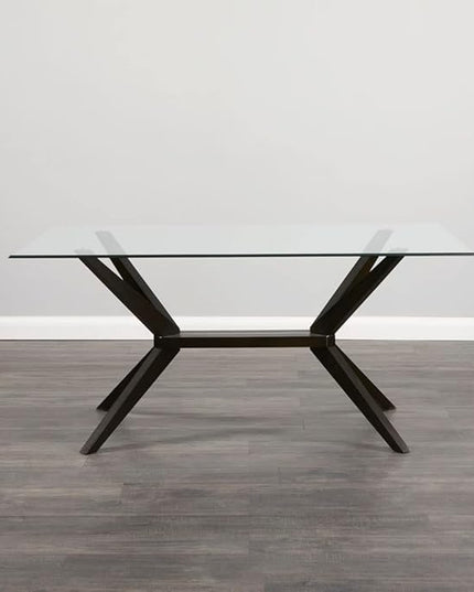 Uptown Club Glass Dining Table with Versatile Rectangular Designs, Tempered Surfaces, and Sturdy Bases for Modern Homes, Seats 4 to 8 People, Elegant Statement Piece, 63" x 36" Espresso - LeafyLoom