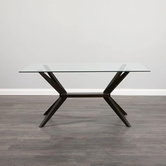 Uptown Club Glass Dining Table with Versatile Rectangular Designs, Tempered Surfaces, and Sturdy Bases for Modern Homes, Seats 4 to 8 People, Elegant Statement Piece, 63" x 36" Espresso - LeafyLoom