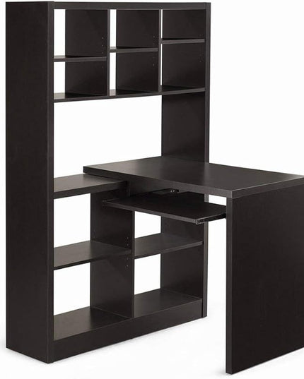 Monarch Specialties I Storage-Bookcase Left Or Right Set Up-Corner Desk with Multiple Adjustable Shelves, 60"L, Cappuccino - LeafyLoom