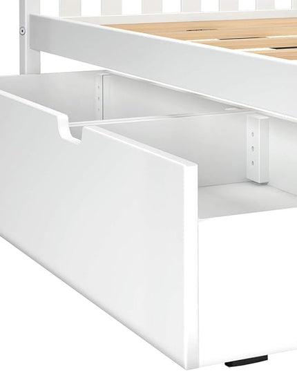 Max & Lily Full Bed, Bed Frame with Headboard For Kids with Storage Drawers, Slatted, White - LeafyLoom