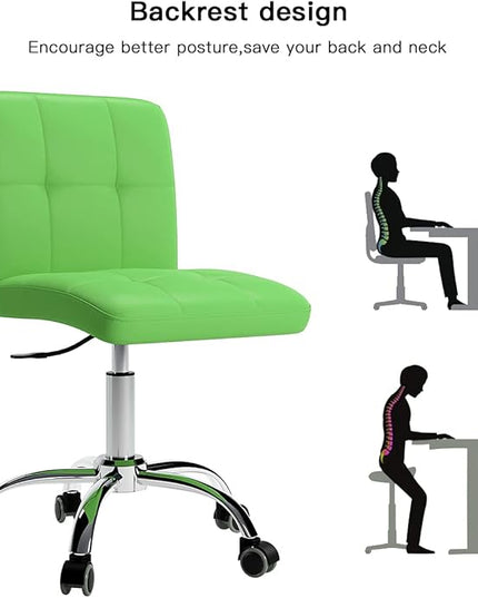 360° Office Desk Chair,PU Adjustable Rolling Task Chair with Backrest for Barber,Office,Home, Computer,360° Swivel,Armless (Light Green) - LeafyLoom