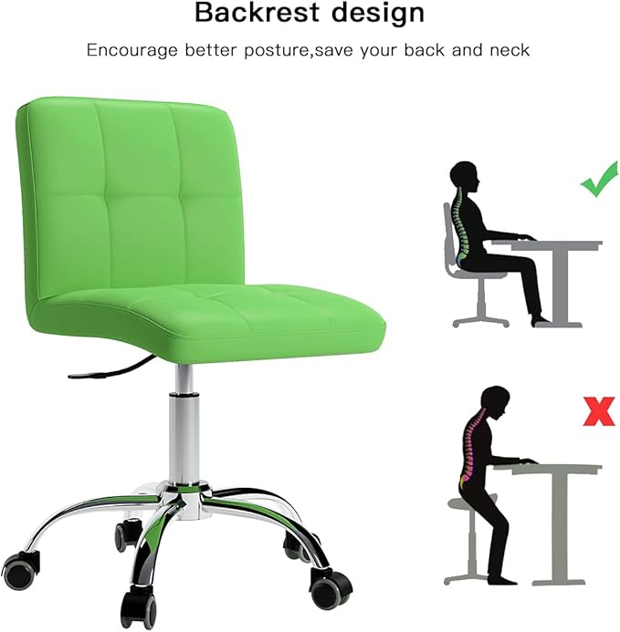 360° Office Desk Chair,PU Adjustable Rolling Task Chair with Backrest for Barber,Office,Home, Computer,360° Swivel,Armless (Light Green) - LeafyLoom