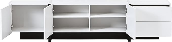 Merax Contemporary Rectangle Design TV Stand for Television Up to 80", Unique Style Console Table, Modern Storage Cabinet with High Gloss UV Surface for Living Room, 74.8" length, White - LeafyLoom