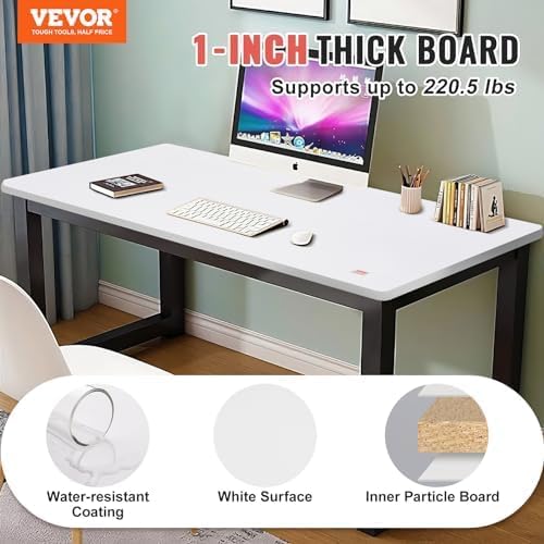 VEVOR One-Piece Particle Board Desktop Universal Tabletop, 55" x 28" x 1", White - LeafyLoom