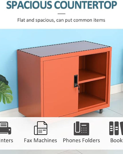 Metal Mobile Lateral File Cabinet, Storage Locker,Printer Stand with Open Storage Shelves for Office,School,Home,Living Room. (Orange) - LeafyLoom