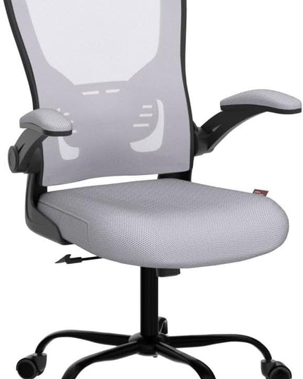 Ergonomic Office Desk Chair Breathable Mesh Swivel Computer Chair, Lumbar Back Support Task Chair, Grey Office Chairs with Flip-up Arms, Adjustable Height Executive Rolling Chair - LeafyLoom