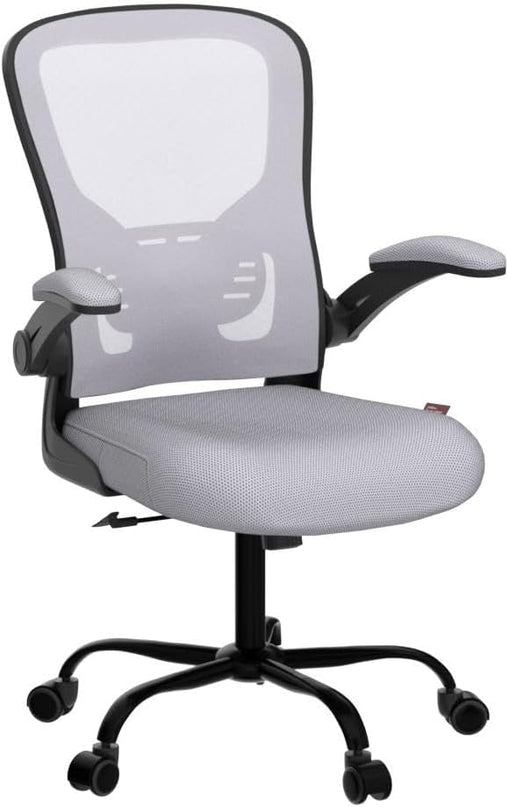 Ergonomic Office Desk Chair Breathable Mesh Swivel Computer Chair, Lumbar Back Support Task Chair, Grey Office Chairs with Flip-up Arms, Adjustable Height Executive Rolling Chair - LeafyLoom