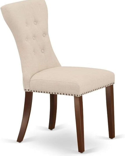 East West Furniture NDGA3-MAH-32 Norden 3 Piece Modern Set Contains a Rectangle Wooden Table with Dropleaf and 2 Light Beige Linen Fabric Parsons Dining Chairs, 30x48 Inch, Mahogany - LeafyLoom