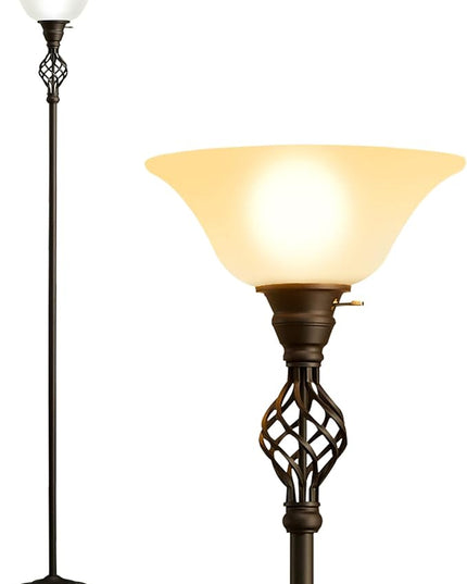 Floor Lamp for Living Room, 72" Modern Bedroom Standing Lamp with 8W LED Bulb, 3000K Eye Protection Torchiere Floor Lamp for Bedroom, Office, Living Room(Red Brown) - LeafyLoom