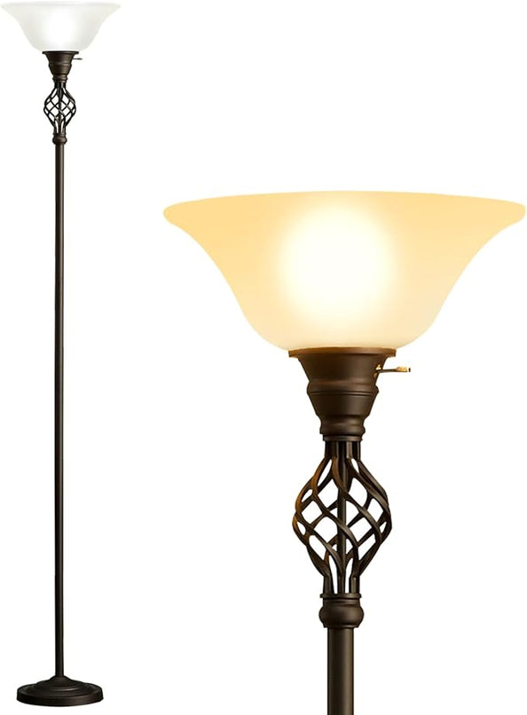Floor Lamp for Living Room, 72" Modern Bedroom Standing Lamp with 8W LED Bulb, 3000K Eye Protection Torchiere Floor Lamp for Bedroom, Office, Living Room(Red Brown) - LeafyLoom
