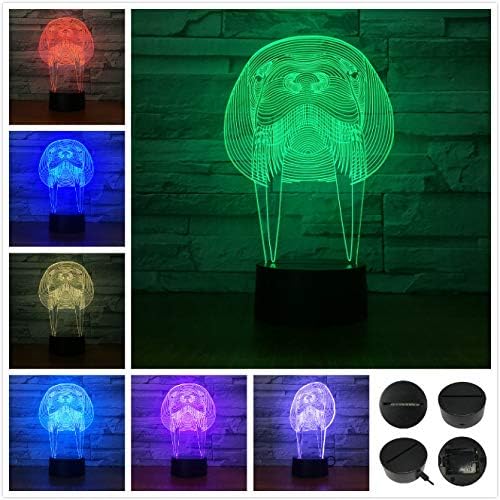 Animal Walrus Shape 3D Optical Illusion Lamp 7 Colors Change Timing Remote Control and Touch Button LED Night Light Gifts Toys - LeafyLoom