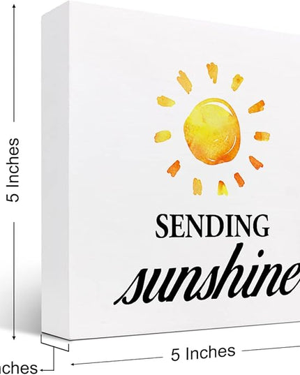 Sending Sunshine Wood Block Sign Desk Decor,Rustic Inspirational Wooden Box Plaque Sign Desk Decor for Home Office Shelf Table Decorations - LeafyLoom