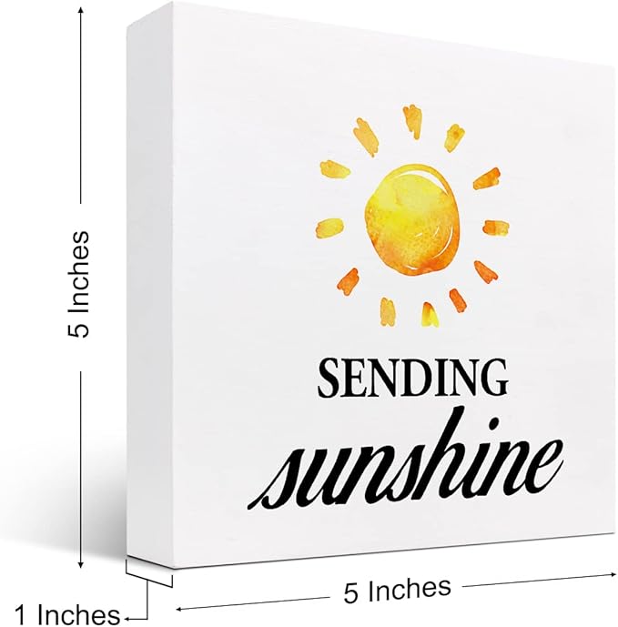 Sending Sunshine Wood Block Sign Desk Decor,Rustic Inspirational Wooden Box Plaque Sign Desk Decor for Home Office Shelf Table Decorations - LeafyLoom