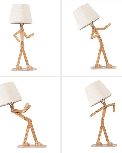 ELINKUME Table Lamps for Kids Bedside Bedroom Reading with Linen Lampshade,Wood Swing Arm LED Desk Lamp for Home Decoration,Study and Working Lighting,Creative Gifts for Boys and Girls - LeafyLoom