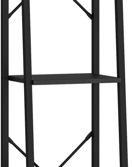 Ladder Shelf, Bookshelf Bookcase, Freestanding Corner Storage Shelve with 2 Hooks for Home Office, Living Room, Kitchen, Bedroom, Industrial, 5-Tier Black BC03204B - LeafyLoom