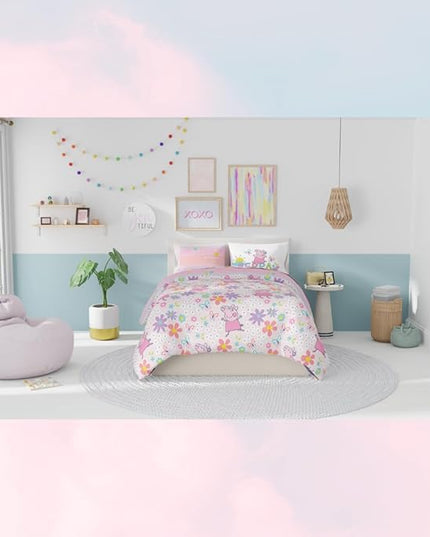 Franco Peppa Pig Kids Bedding Super Soft Comforter and Sheet Set with Sham, 7 Piece Full Size, (Officially Licensed Product) - LeafyLoom