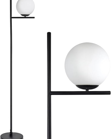 DLLT Modern LED Sphere Floor Lamp-9W Frosted Glass Globe Standing Lamps for bedroom, Energy Saving Mid Century Tall Pole Standing Accent lighting for Living Room, Office, Bedroom, Black - LeafyLoom