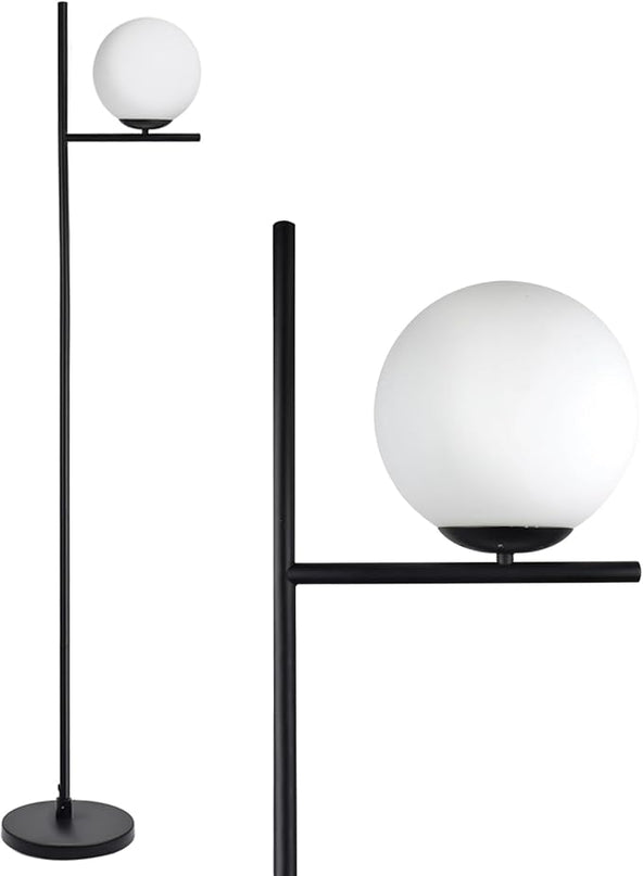 DLLT Modern LED Sphere Floor Lamp-9W Frosted Glass Globe Standing Lamps for bedroom, Energy Saving Mid Century Tall Pole Standing Accent lighting for Living Room, Office, Bedroom, Black - LeafyLoom