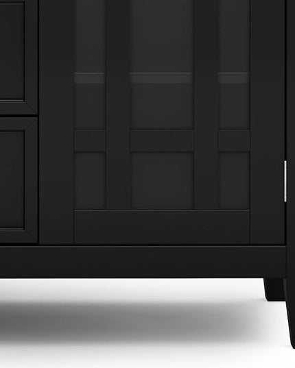 SIMPLIHOME Bedford SOLID WOOD Wide Transitional Media Stand for TVs up to 60 inches for The Living Room and Entertainment Center, 53 inch, Black - LeafyLoom