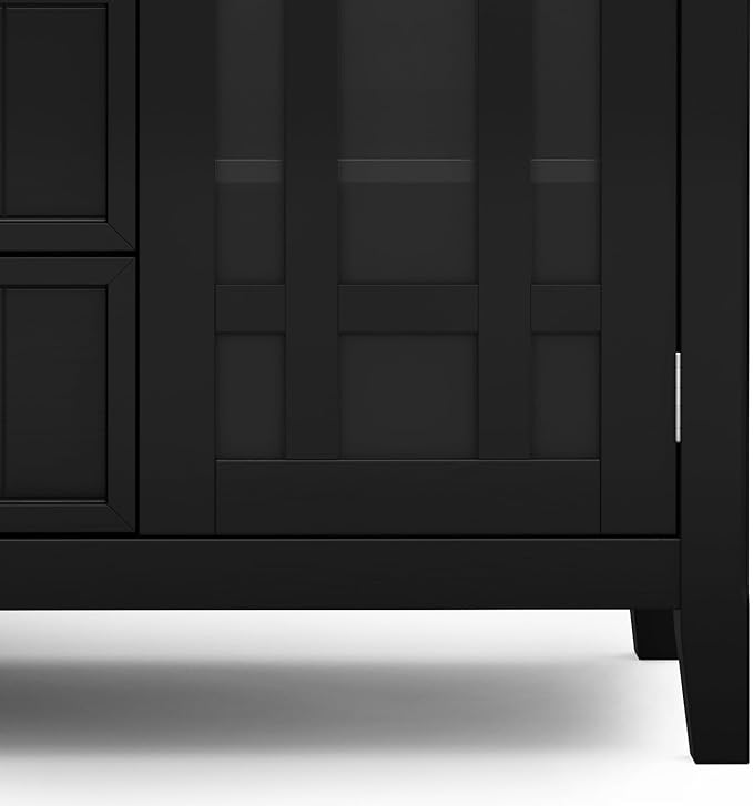 SIMPLIHOME Bedford SOLID WOOD Wide Transitional Media Stand for TVs up to 60 inches for The Living Room and Entertainment Center, 53 inch, Black - LeafyLoom