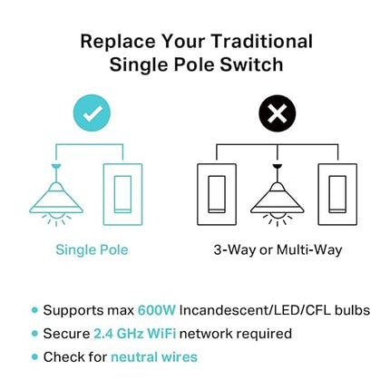Kasa Matter Smart Dimmer Switch: Voice Control w/Siri, Alexa & Google Assistant | UL Certified | Timer & Schedule | Easy Guided Install | Neutral Wire Required | Single Pole | 2.4GHz Wi-Fi | KS225 KasaSmartbyTP-Link