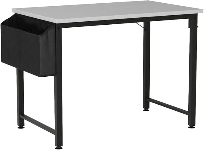 Lufeiya Computer Desk White Writing Table for Small Spaces Home Office 39 Inch Modern Study PC Des,with Storage Bag Hook (White Black) - LeafyLoom