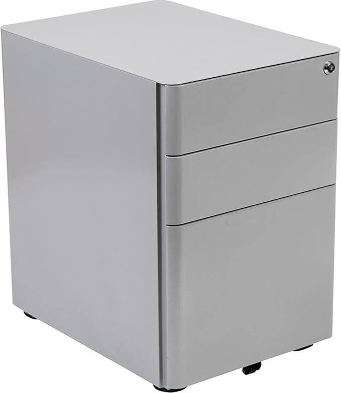 Flash Furniture Warner Modern 3-Drawer Mobile Locking Filing Cabinet with Anti-Tilt Mechanism and Hanging Drawer for Legal & Letter Files, Gray, Set of 1 - LeafyLoom