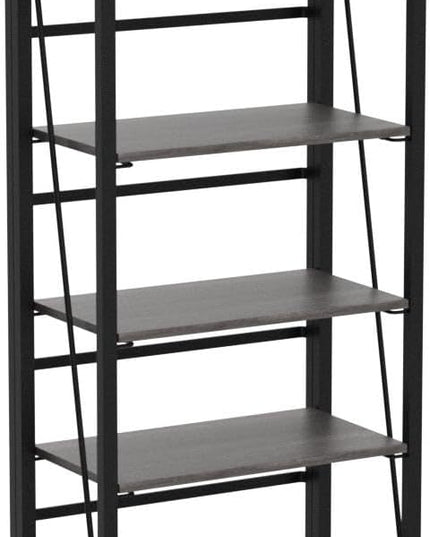 No-Assembly Folding Bookshelf Storage Shelves 5 Tiers Vintage Multifunctional Plant Flower Stand Storage Rack Shelves Bookcase for Home Office (Gray and Black) - LeafyLoom