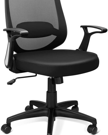 KOLLIEE Mid Back Mesh Office Chair Ergonomic Swivel Black Desk Office Chair Flip Up Armrests with Lumbar Support Adjustable Height Computer Task Chairs - LeafyLoom