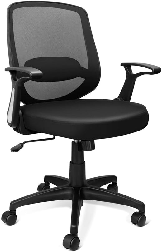 KOLLIEE Mid Back Mesh Office Chair Ergonomic Swivel Black Desk Office Chair Flip Up Armrests with Lumbar Support Adjustable Height Computer Task Chairs - LeafyLoom