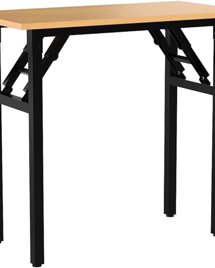 Need Folding Desk Small Desk 31 1/2" No Assembly Foldable Computer Desk for Small Space/Home Office/Dormitory,Teak&Black Frame - LeafyLoom