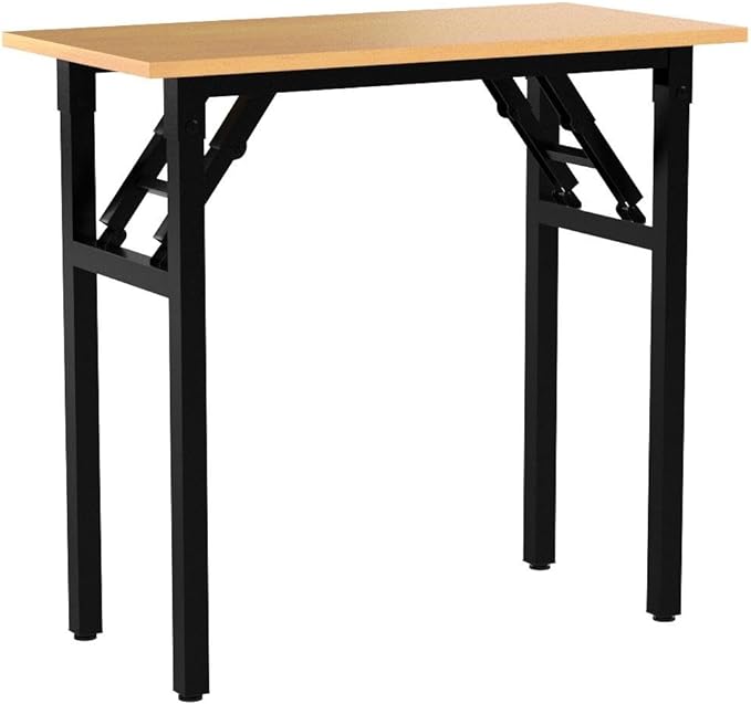 Need Folding Desk Small Desk 31 1/2" No Assembly Foldable Computer Desk for Small Space/Home Office/Dormitory,Teak&Black Frame - LeafyLoom