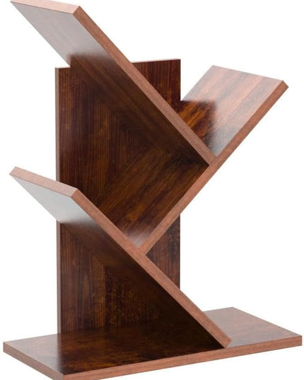 Tree Bookshelf, 3-Tier Small Book Storage Organizer Shelves Floor Standing Bookcase, Wood Storage Rack for Office Home School Shelf Display for Cd/Magazine(Rustic Brown) - LeafyLoom