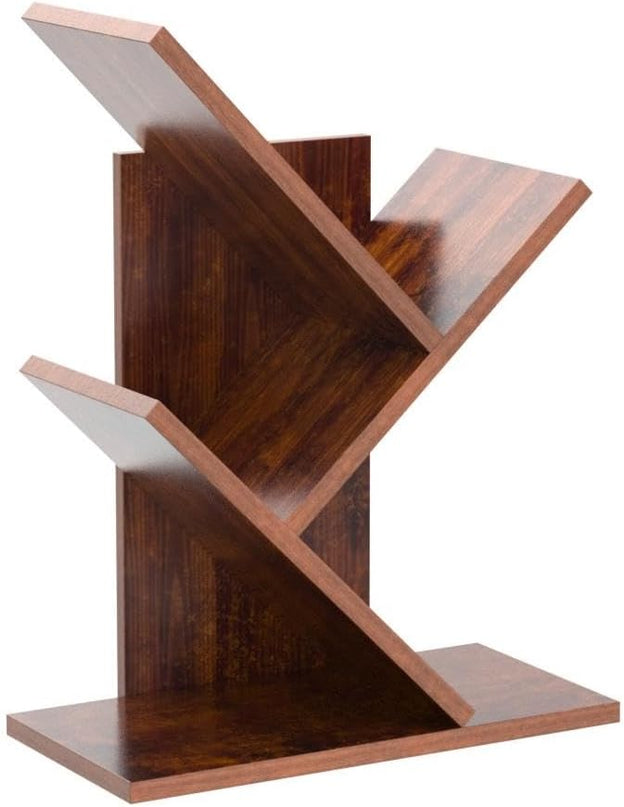 Tree Bookshelf, 3-Tier Small Book Storage Organizer Shelves Floor Standing Bookcase, Wood Storage Rack for Office Home School Shelf Display for Cd/Magazine(Rustic Brown) - LeafyLoom
