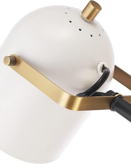 Globe Electric 65910 65" Floor Lamp, Matte Black, Brass Accents, White Shade, On/Off Rotary Switch on Head - LeafyLoom