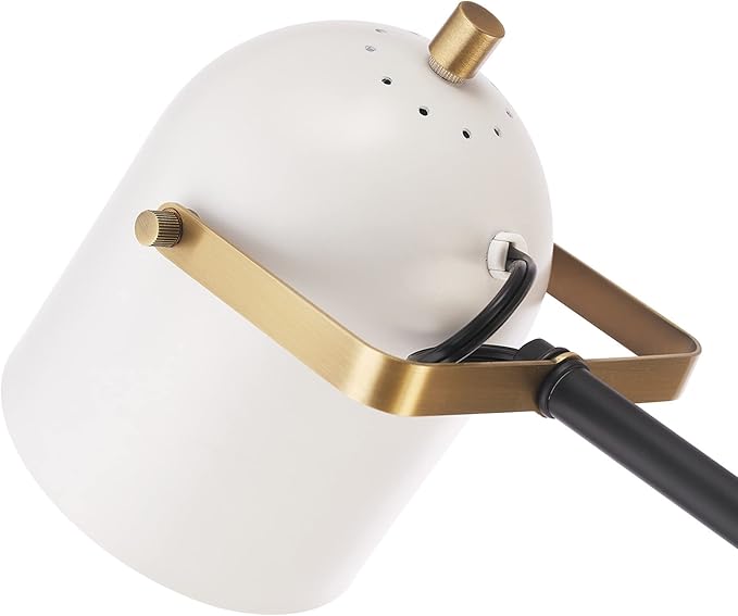 Globe Electric 65910 65" Floor Lamp, Matte Black, Brass Accents, White Shade, On/Off Rotary Switch on Head - LeafyLoom