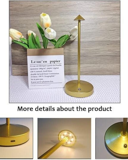 2 PACK Cordless Lamps,Battery Rechargeable Table Lamp,Portable Lamps,2 Level Brightness Dimmable Night Light,Minimalist Design,Cordless Table Lamps for Living Room/Restaurant/Couple Dinner(Gold) - LeafyLoom