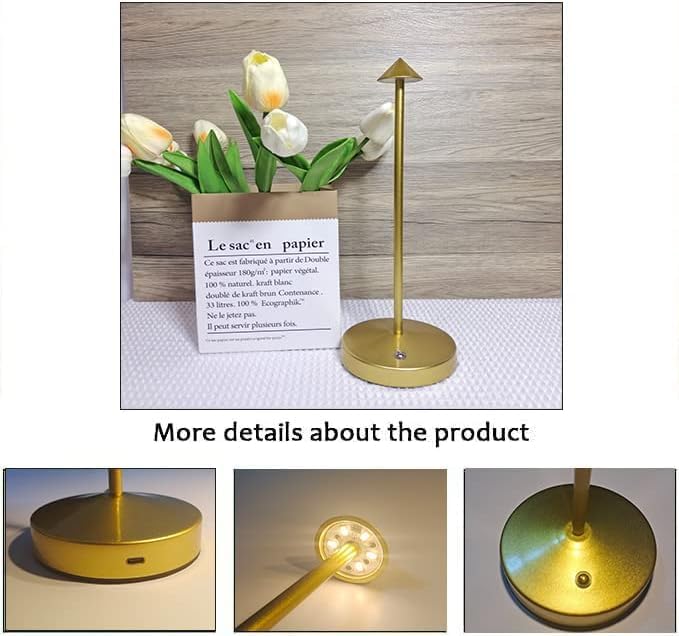 2 PACK Cordless Lamps,Battery Rechargeable Table Lamp,Portable Lamps,2 Level Brightness Dimmable Night Light,Minimalist Design,Cordless Table Lamps for Living Room/Restaurant/Couple Dinner(Gold) - LeafyLoom