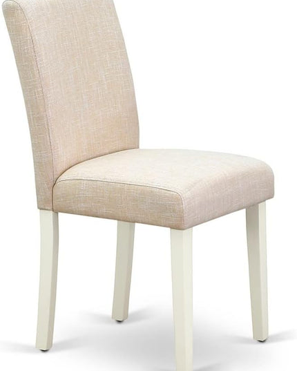 East West Furniture DLAB5-LWH-02 5 Piece Dining Room Table Set Includes a Round Kitchen Table with Dropleaf and 4 Light Beige Linen Fabric Parson Dining Chairs, 42x42 Inch, Linen White - LeafyLoom
