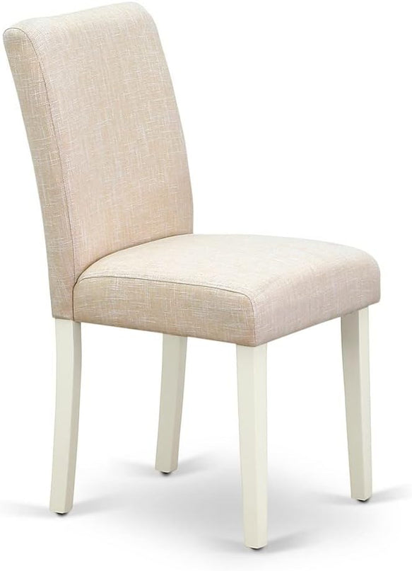 East West Furniture DLAB5-LWH-02 5 Piece Dining Room Table Set Includes a Round Kitchen Table with Dropleaf and 4 Light Beige Linen Fabric Parson Dining Chairs, 42x42 Inch, Linen White - LeafyLoom