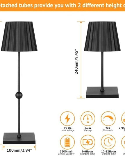 GGOYING Cordless Table Lamp,5200mAh Battery Operated Rechargeable LED Desk Lamp 3 Color Stepless Dimming, Minimalist Portable Night Light(Black) - LeafyLoom