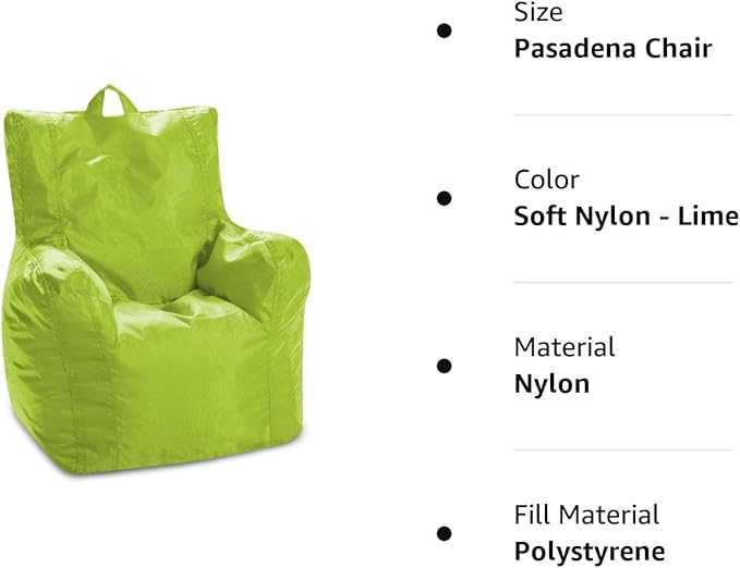 Posh Creations Structured Comfy Bean Bag Chair for Gaming, Reading, and Watching TV, Pasadena, Soft Nylon-Lime, Pasadena Chair - LeafyLoom